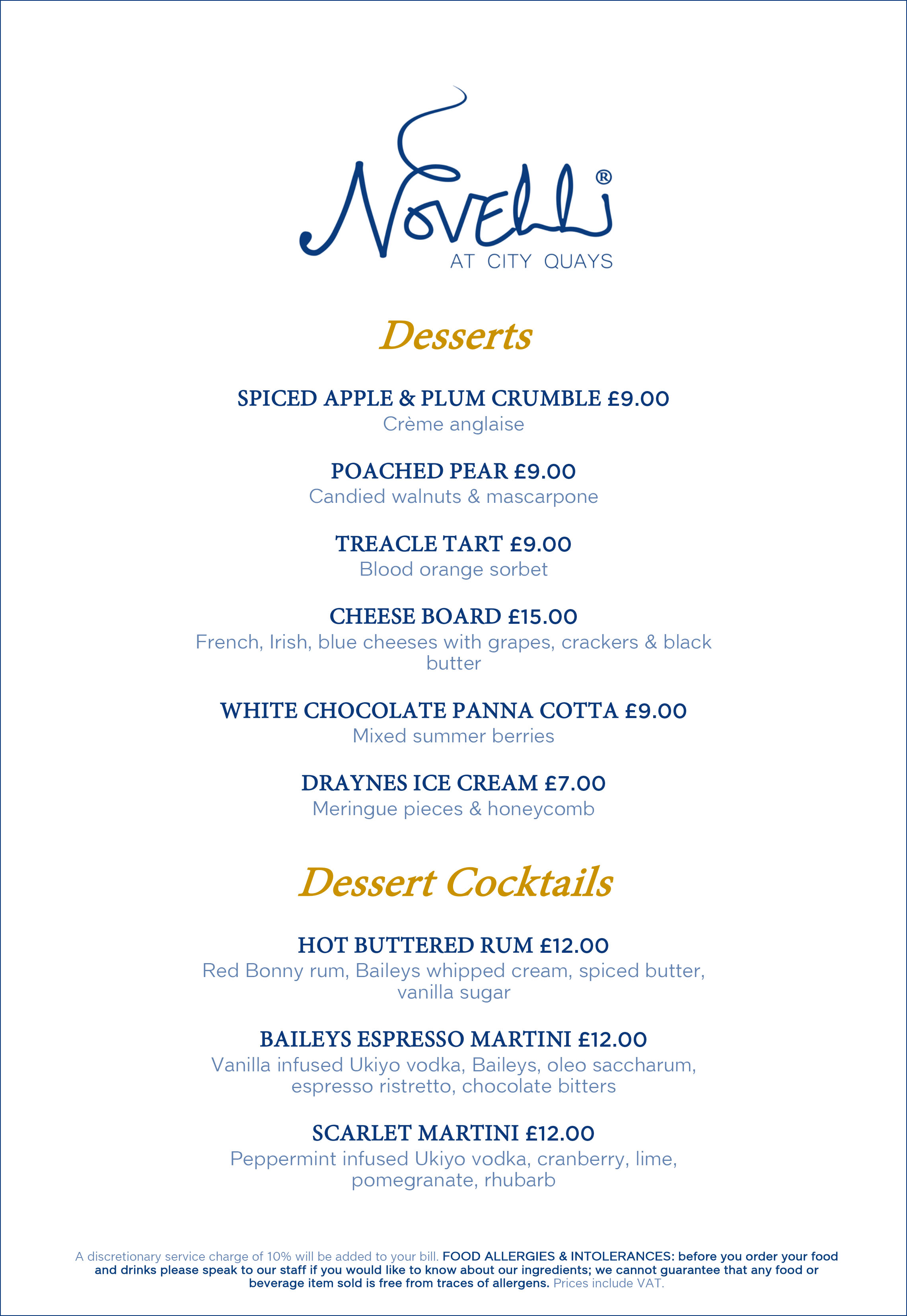 Novelli At City Quays Dessert Menu