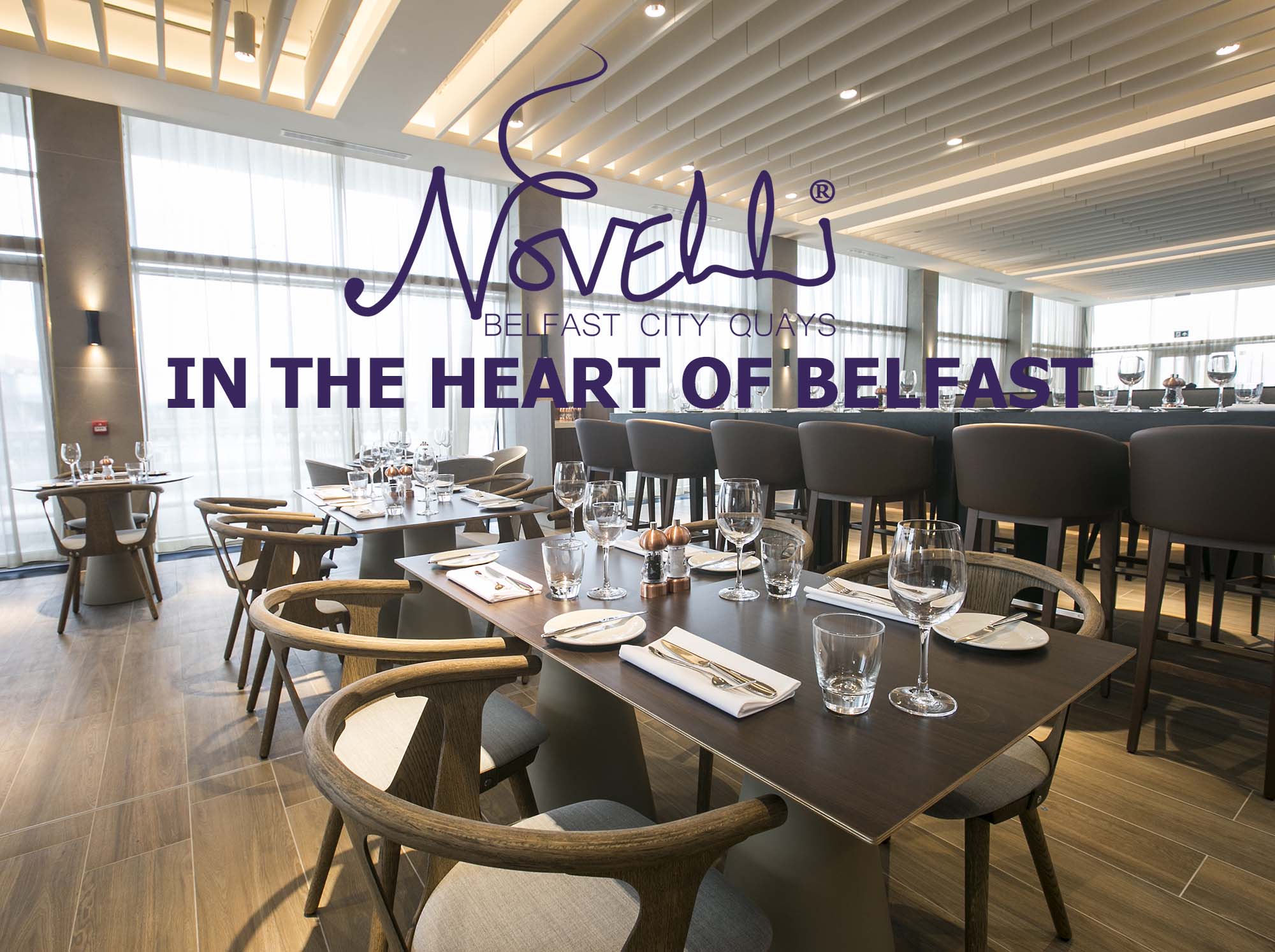 Novelli in the heart of Belfast tables with plates and glass utensils
