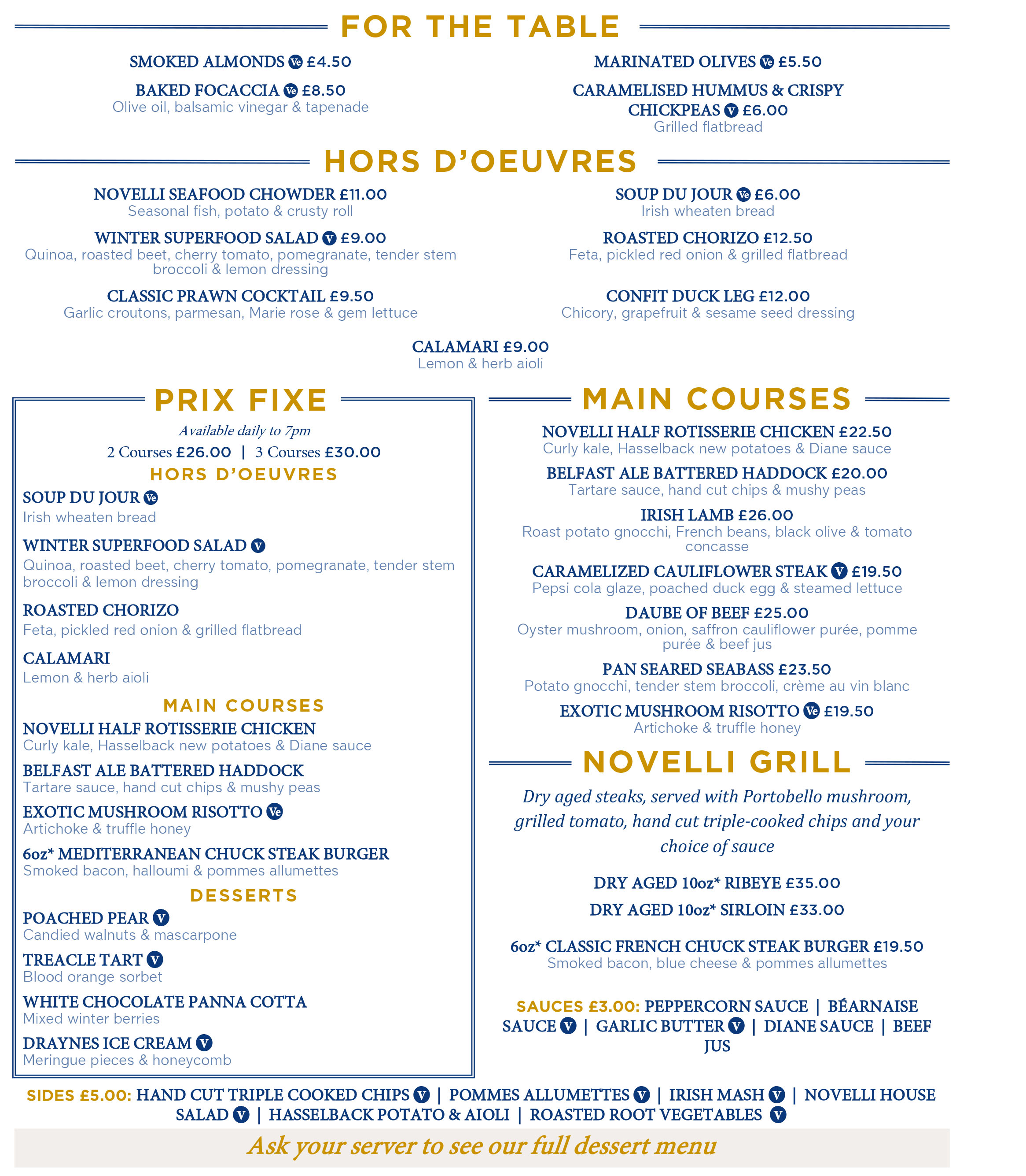 Novelli At City Quays A La Carte Menu