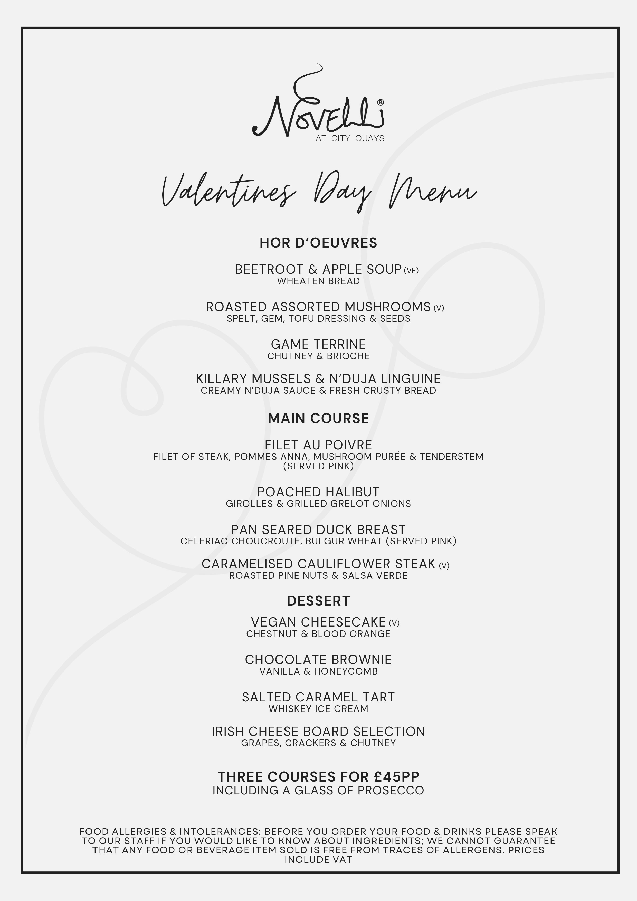 Valentines Menu Novelli Restaurants