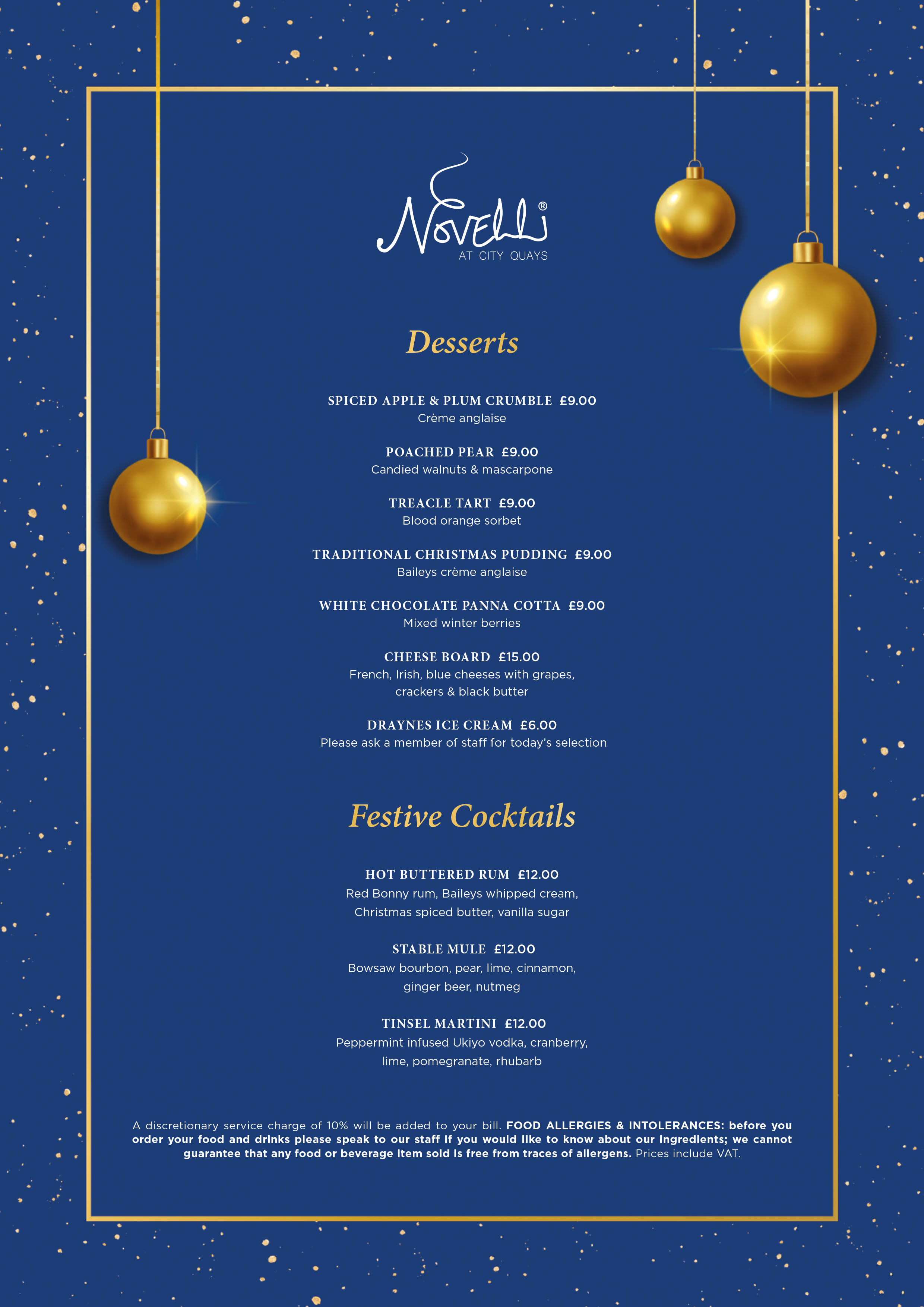 Novelli Festive A La Carte Menu