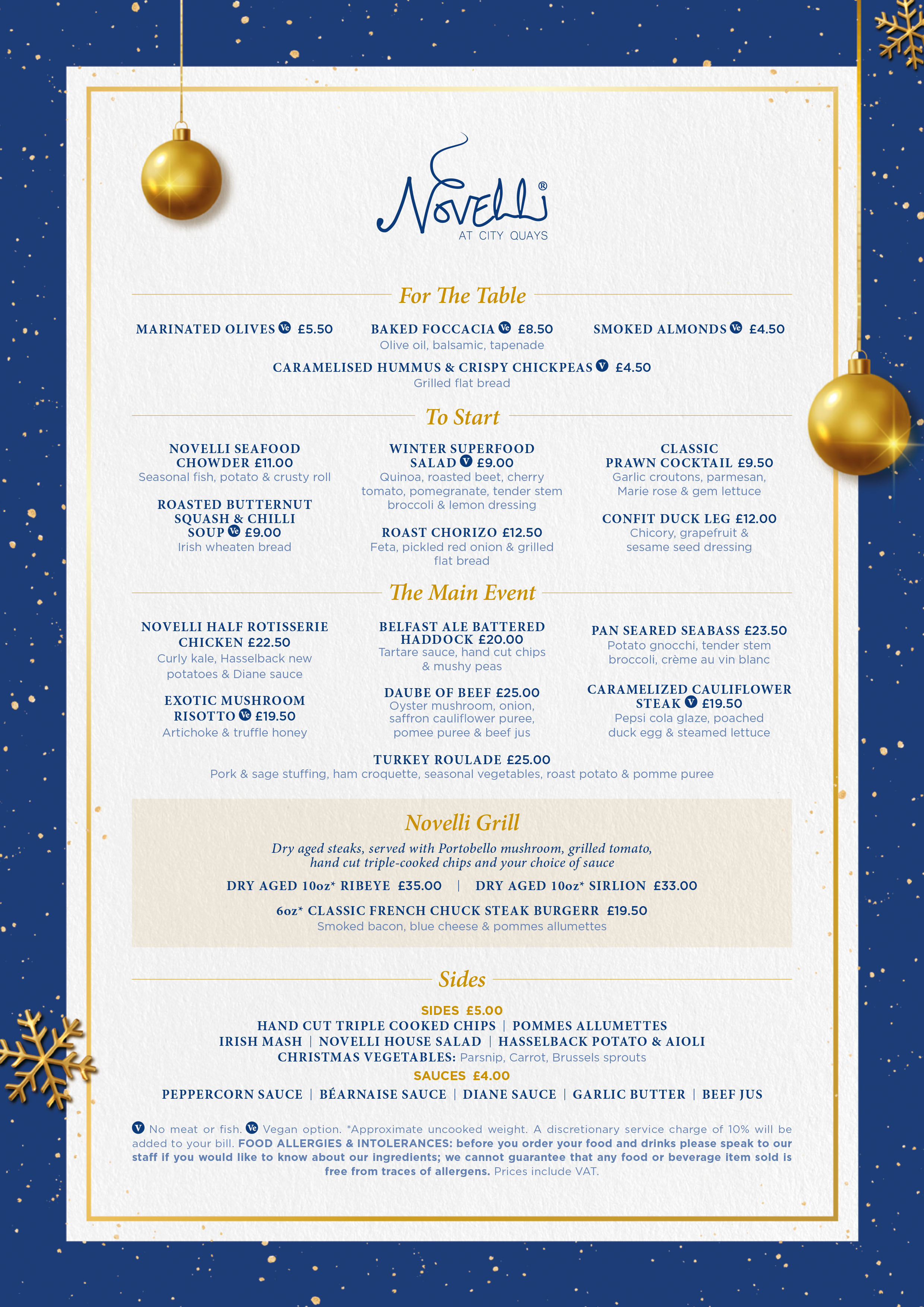 Novelli Festive A La Carte Menu