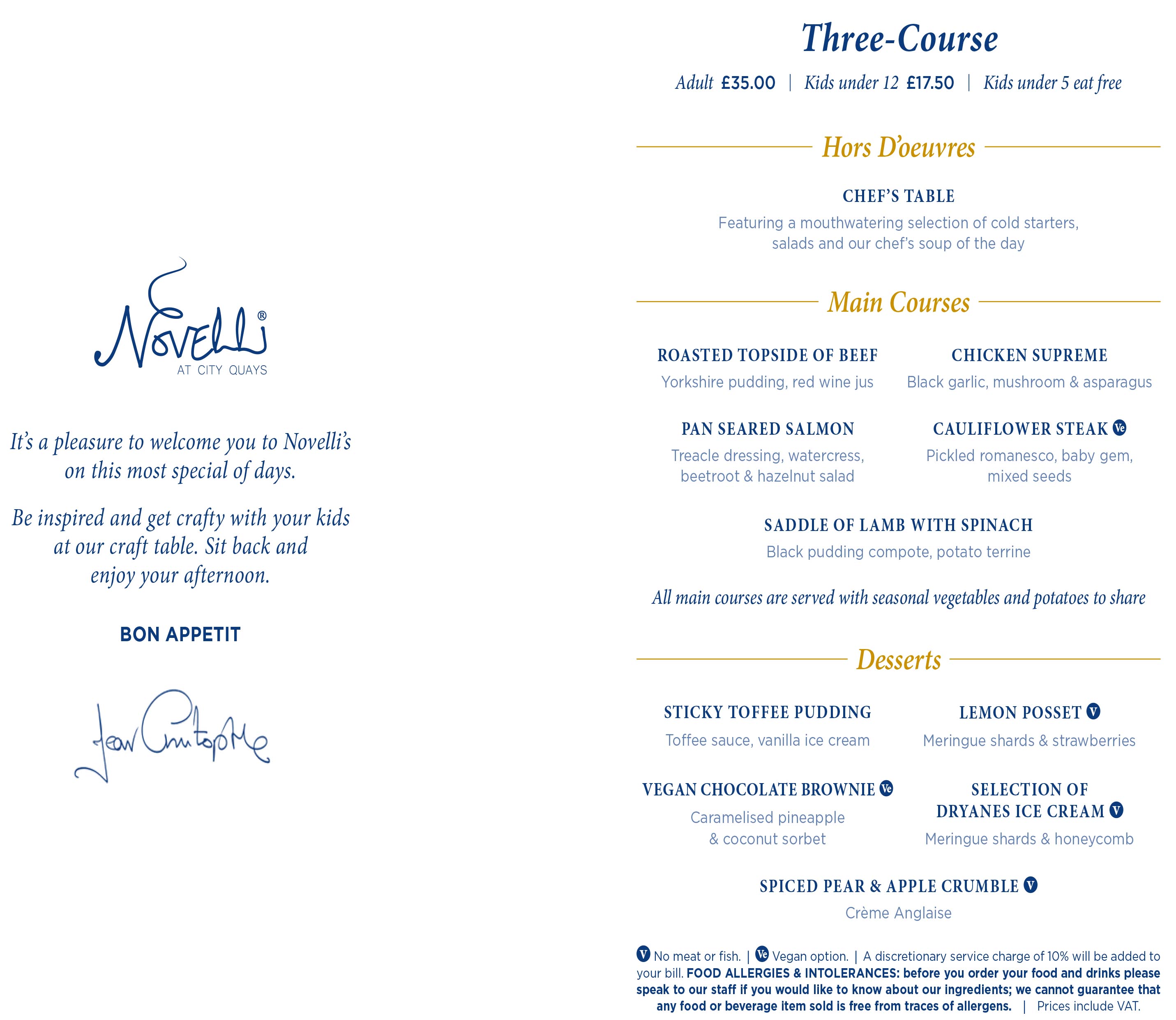 Novelli At City Quays Mother's Day Menu