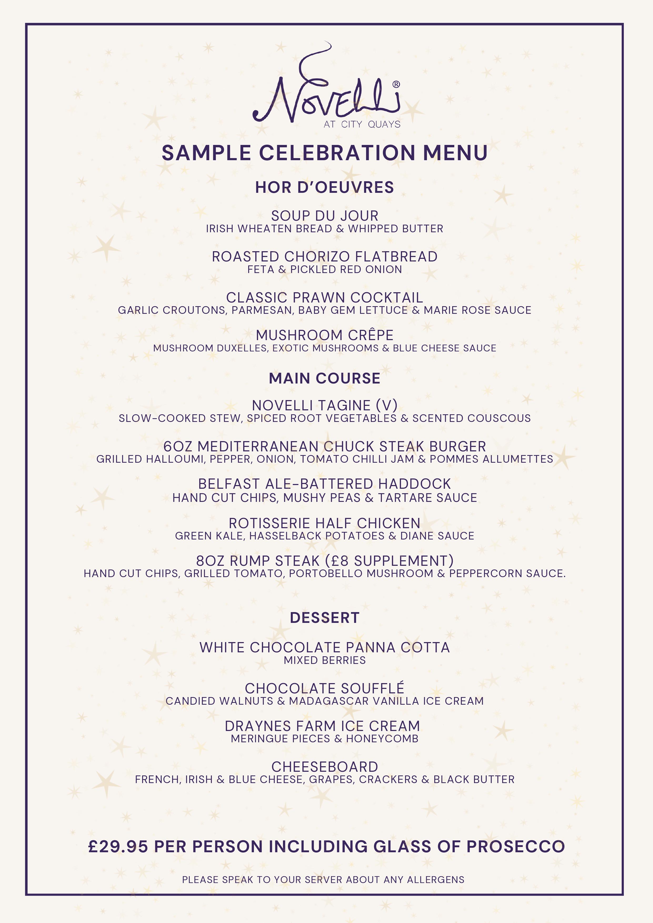 Novelli At City Quays Sample Celebration Menu